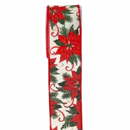 Χριστουγεννιάτικη Κορδέλα Classic Poinsettia 6,7εκ.-9μ. Κόκκινη-Πράσινη iliadis 11243