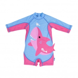 Ολόσωμο Μαγιό Surf Suit 6-12μηνών UPF50 Pink Shark Zoocchini ZOO12414