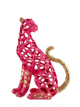 Διακοσμητική Επιτραπέζια Polyester Διάτρητη Λεοπάρδαλη Φούξια Με Χρυσή Ουρά 26x11,7x33,3εκ. Zen Collection 26.4.52745