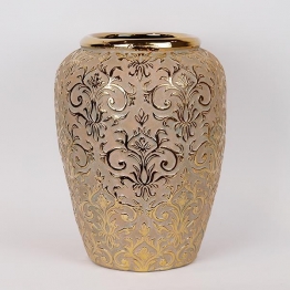 Βάζο Κεραμικό Μπεζ-Χρυσό 29,5x29,5x39εκ. ESTHETI 819-00136