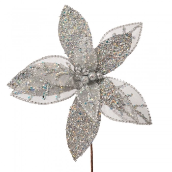 Χριστουγεννιάτικο Κλαδί Αλεξανδρινό Ασημί-Λευκό Glitter Φ34x41εκ. iliadis 90654