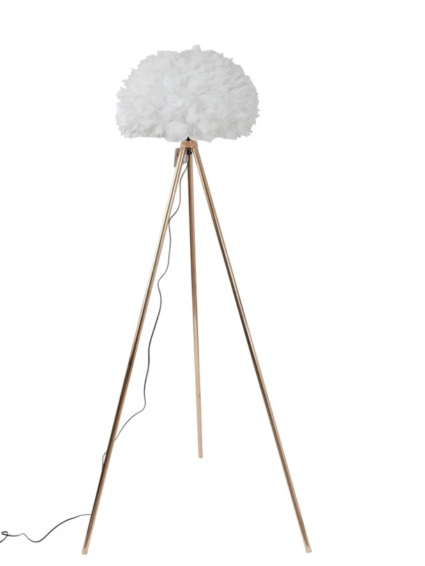 Φωτιστικό Επιδαπέδιο Με Χρυσό Τρίποδο & Καπέλο Λευκό Με Πούπουλα 45x26εκ./157εκ. Zen Collection 25.51.52393