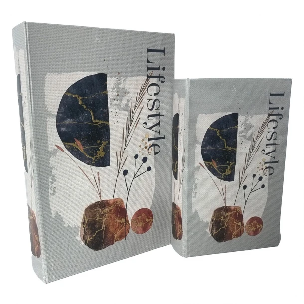 Διακοσμητικό Κουτί Βιβλίο Σετ 2τμχ Ξύλινο Γκρι ESPIEL 30x20x6,5εκ.-24x15x4,5εκ. BIB112