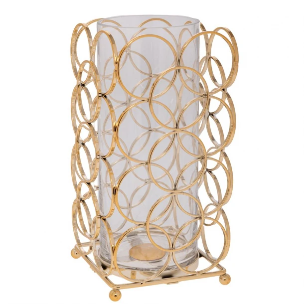Κηροπήγιο Μεταλλικό Χρυσό Με Γυαλί 13x13x25εκ. iliadis 92035