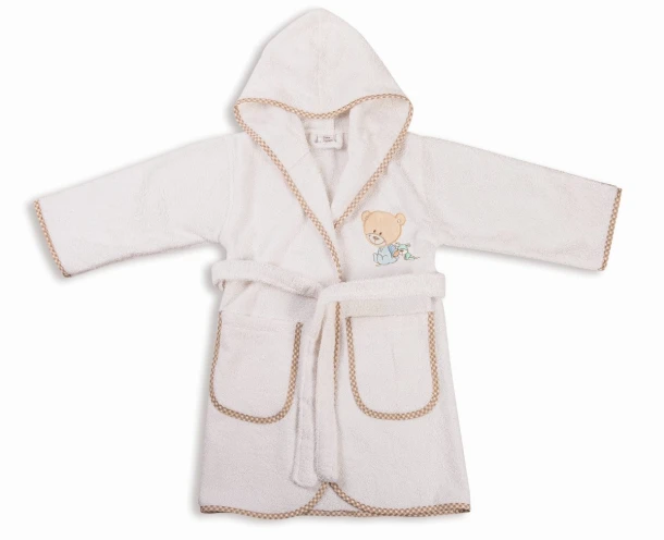 Μπουρνούζι Παιδικό Με Κουκούλα Πετσετέ Happy Bears 21 Λευκό-Μπεζ Size 02 DimCol