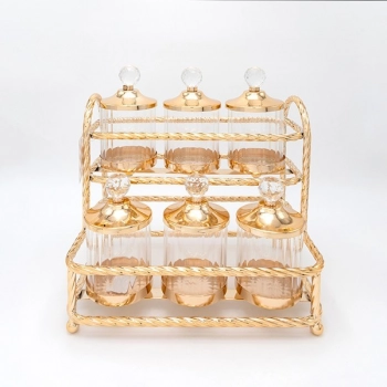 Δοχείο Σετ 6τμχ Με Καπάκι Σε Βάση Γυάλινο-Μεταλλικό Χρυσό 29x20x29εκ. ESTHETI 819-00273