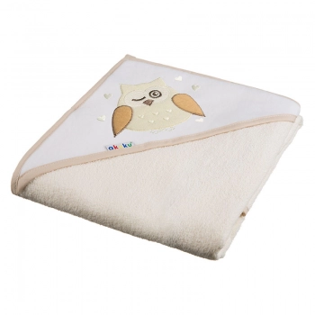 Κάπα Βαμβακερή-Terry 100x100εκ. Κουκουβάγια Κρεμ akuku A1241