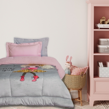 Κουβερτοπάπλωμα Fleece-Sherpa Μονό 160x220εκ. Kid 4971 Grey-Pink Das Kids