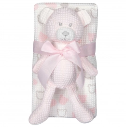 Κουβέρτα Πικέ Βαμβακερή Με Παιχνίδι Αγκαλιάς-Λίκνου 75x100εκ. Essential Baby 8855 Ροζ-Λευκή Greenwich Polo Club