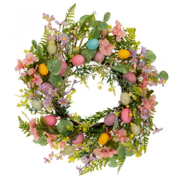 Πασχαλινό Στεφάνι Με Λουλούδια & Αυγά Πολύχρωμα Φ55x9εκ. iliadis 89773