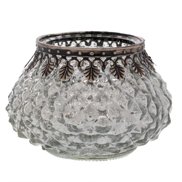 Κηροπήγιο Για Ρεσώ Γυάλινο-Μεταλλικό Διάφανο-Ασημί 11,5x8εκ. iliadis 92582