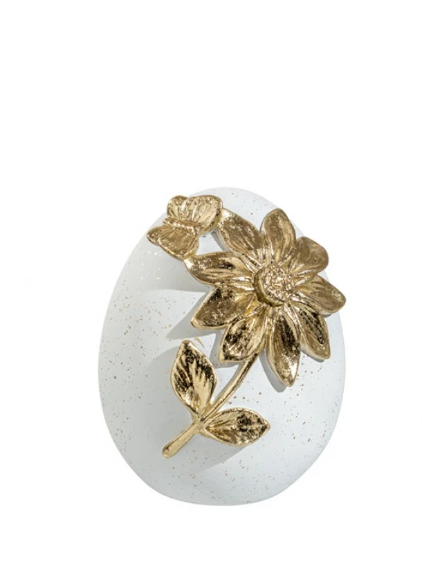 Διακοσμητικό Πασχαλινό Αυγό Με Λουλούδι Polyester Λευκό-Χρυσό 10,8x11,5x14εκ. Zen Collection 26.6.52417