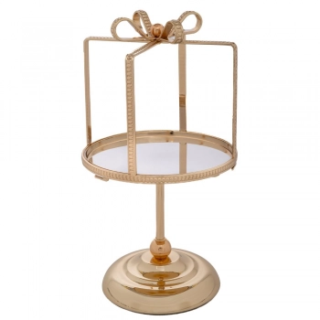 Δίσκος Σταντ Σε Σχήμα Δώρου Μεταλλικό-Γυάλινο Χρυσό 17x17x31εκ. iliadis 92628