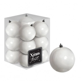 Σετ Μπάλες 12τμχ Λευκές Γυαλιστερές Δ4εκ. Xmas fest 93-2521