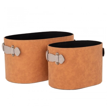 Καλάθι Σετ 2τμχ Δερματίνης Καφέ 35x19x19-25x17x14εκ. iliadis 92150