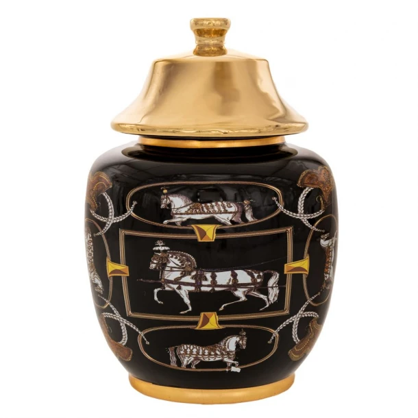 Διακοσμητικό Βάζο Με Καπάκι Κεραμικό Μαύρο-Χρυσό Φ18x26,5εκ. iliadis 88136