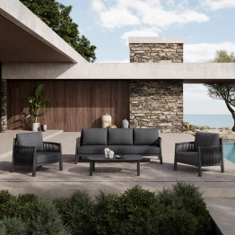 Σαλόνι εξωτερικού χώρου Feralda pakoworld ανθρακί αλουμίνιο-rope με ύφασμα σε ανθρακί απόχρωση