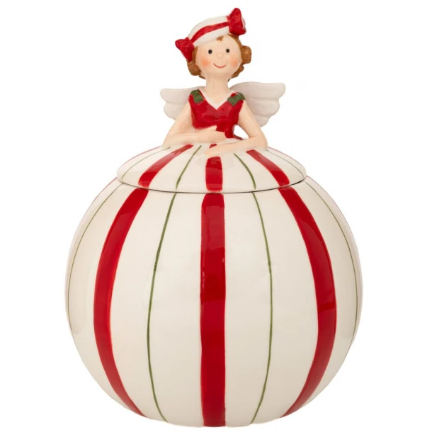 Χριστουγεννιάτικη Μπισκοτιέρα Κεραμική Νεράιδα Λευκό-Κόκκινο 16x15x20εκ. iliadis 90767