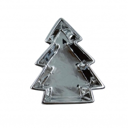 Χριστουγεννιάτικη Διακοσμητική Πιατέλα Δέντρο Κεραμική Ασημί Royal Art 17εκ. STA67691SL