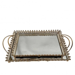 Δίσκος Σετ 2τμχ Μεταλλικός-Γυάλινος Με Καθρέπτη Χρυσός ESPIEL 38x28εκ.-32x22εκ. DWOA1003