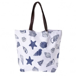 Τσάντα Θαλάσσης Βαμβακερή Λευκή-Μπλε Κοχύλια 48x15x40/65εκ. ble 5-42-230-0010