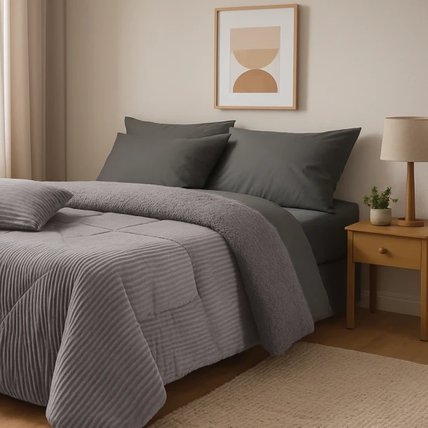 Κουβερτοπάπλωμα Fleece-Sherpa Υπέρδιπλο 220x240εκ. Blankets 1365 Grey Das Home