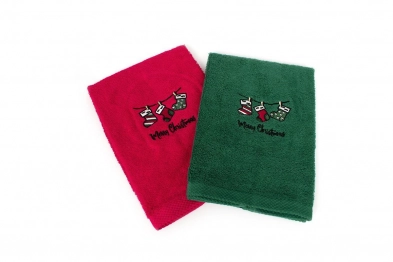 Χριστουγεννιάτικο Σετ Πετσέτες 2τμχ Βαμβακερό 40x60εκ. Socks Κόκκινο-Πράσινο DimCol