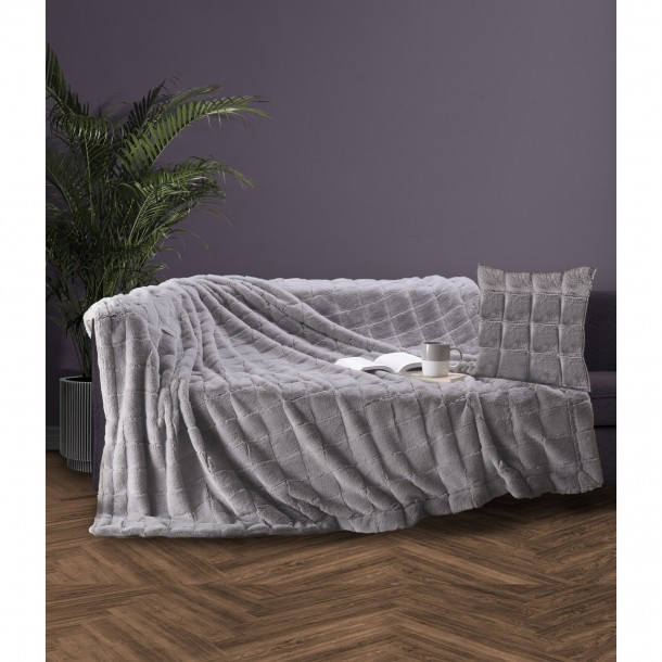 Ριχτάρι Faux Fur-Polyester Τριθέσιος 180x300εκ. & Μαξιλαροθήκη Nola2 Light Grey Makis Tselios