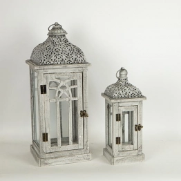 Φανάρι Σετ 2τμχ Ξύλινο-Μεταλλικό Γκρι 22x22x54,5εκ.-14x14x37,5εκ. ESTHETI 752-10018