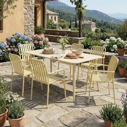 Τραπεζαρία Heven Vista pakoworld σετ 7τεμ σαμπανί αλουμίνιο 150x80x72εκ