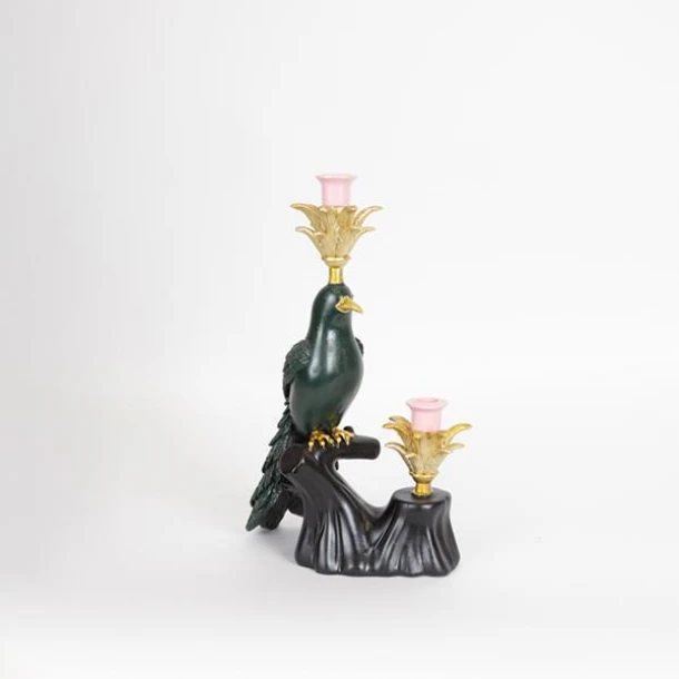 Κηροπήγιο Polyresin Πουλί Μαύρο-Πράσινο-Ροζ 24,5x14x38,5εκ. ESTHETI 752-26018