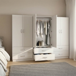 Ντουλάπα εξάφυλλη με συρτάρια Lego pakoworld λευκή 240x42x180εκ