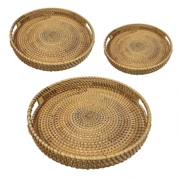 Διακοσμητικός Δίσκος Σετ 3τμχ Rattan Natural ESPIEL 35x4εκ.-30x4εκ.-26x4εκ. DWMA1005