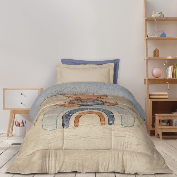 Κουβερτοπάπλωμα Fleece-Sherpa Μονό 160x220εκ. Kid 4925 Γκρι-Μπεζ Das Kids