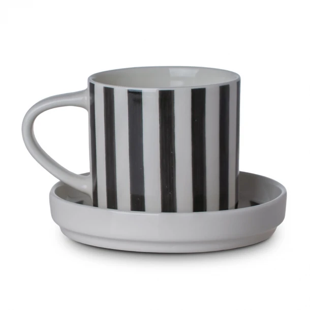 Κούπα Με Πιατάκι New Bone Hand Lines 300ml Μαύρη Estia 07-35426