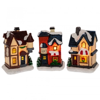Χριστουγεννιάτικο Σετ 3τμχ Σπιτάκι Με Led Μπαταρίας 5x4x8εκ. iliadis 90731