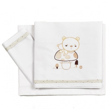 Σετ Σεντόνια 3τμχ Βαμβακερά Κούνιας 100x160εκ. Bear Εκρού 20233