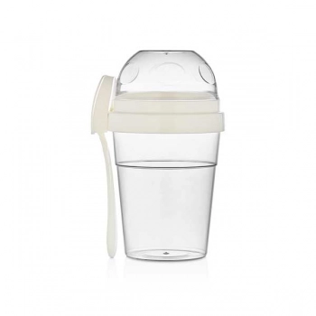 Μπωλ-Δοχείο Φορητό 2 Θέσεων Γιαουρτιού/Σαλάτας/Φρούτων Με Κουτάλι Ιβουάρ 400ml & 200ml Veltihome Allset 46-80110