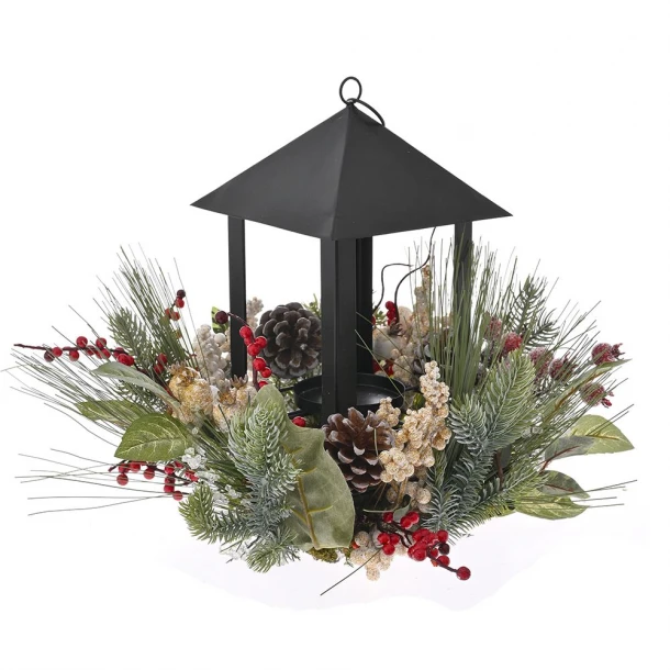 Χριστουγεννιάτικο Φανάρι Σε Πράσινο Στεφάνι Με Berries iliadis 33x28εκ. 81626