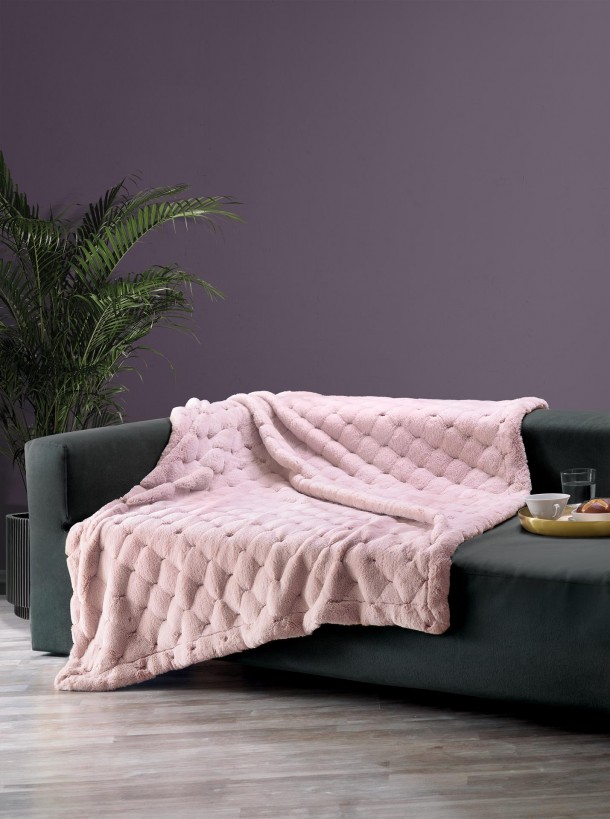Ριχτάρι Faux Fur-Polyester Διθέσιος 180x250εκ. & Μαξιλαροθήκη Pavia2 Pink Makis Tselios