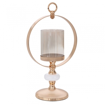 Κηροπήγιο Γυάλινο-Μεταλλικό Χρυσό 18x12x34εκ. iliadis 91772