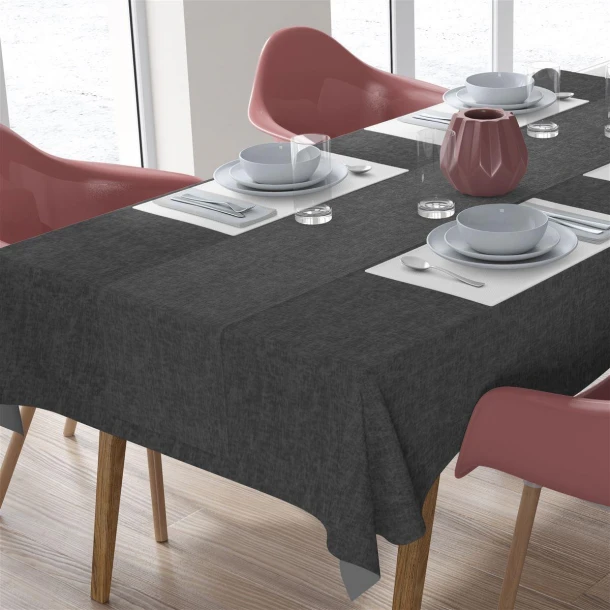 Σετ 2τμχ Τραπεζομάντηλο & Runner Polycotton Αλέκιαστο 140x220εκ.-40x220εκ. Panama Dark Grey DimCol