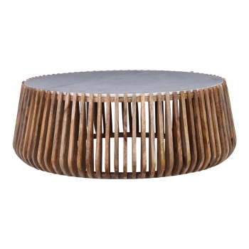 Τραπέζι σαλονιού Mable pakoworld mango ξύλο σε φυσική απόχρωση με επιφάνεια μαρμάρου Φ120x45εκ