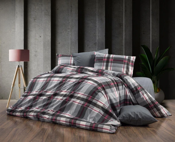 Παπλωματοθήκη Polycotton Υπέρδιπλη 220x240εκ. Εκάβη 424 Grey-Bordeaux DimCol