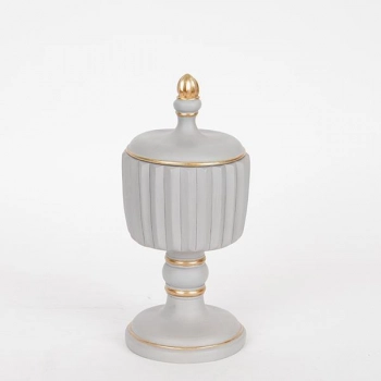 Διακοσμητικό Μπωλ Με Καπάκι Polyresin Γκρι-Χρυσό 9x9x21εκ. 752-21039