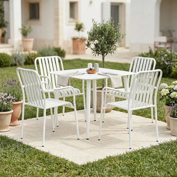 Τραπεζαρία Heven Vista pakoworld σετ 5τεμ λευκό αλουμίνιο 80x80x72εκ