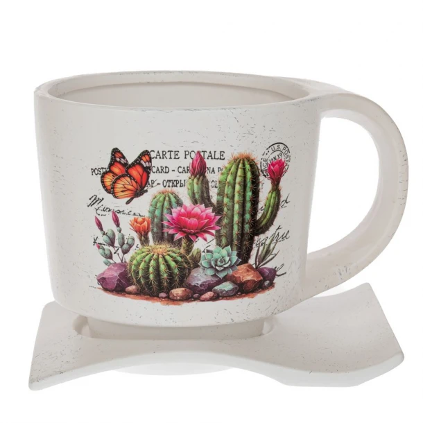 Κασπώ Φλυτζάνι Κεραμικό Λευκό Με Κάκτους 23x17x16εκ. iliadis 92971
