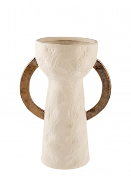 Βάζο Κεραμικό Σαγρέ Μπεζ-Μπρονζέ Με Χερούλια 18x16x32εκ. Zen Collection 25.30.51752