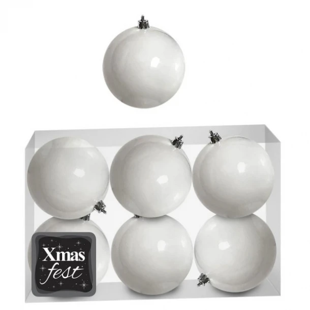 Σετ Μπάλες 6τμχ Γυαλιστερές Λευκές Δ10εκ. Xmas fest 93-3529