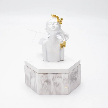 Διακοσμητικό Κουτί Polyresin-Μαρμάρινο Λευκό-Χρυσό 8x8x12εκ. ESTHETI 819-00910